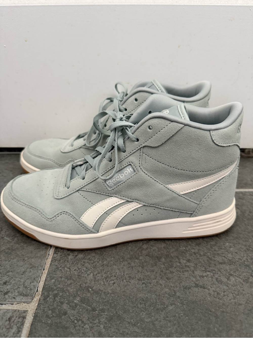 Reebok Women's High-Top Sneakers in Sage Green with White Accents - Worn Once